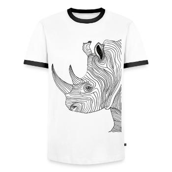 Lignes art rhinocéros #rhino - T-shirt contrasté Homme - blanc/noir - Devant - AI Model Female 172 light (172cm) & AI Model Male 178 dark (178cm)