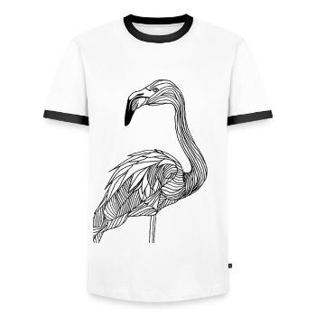 Lignes art flamant rose #bird - T-shirt contrasté Homme - blanc/noir - Devant - AI Model Female 172 light (172cm) & AI Model Male 178 dark (178cm)