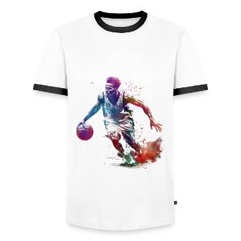 Basketball-Sportkunst #basketball - Männer Kontrast-T-Shirt - Weiß/Schwarz - Vorne - AI Model Female 172 light (172cm) & AI Model Male 178 dark (178cm)