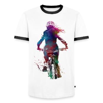 City bike sport art #bike - Men's Ringer Shirt - white/black - Front - AI Model Female 172 light (172cm) & AI Model Male 178 dark (178cm)