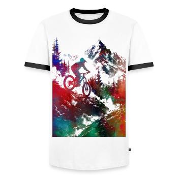 Cycling #cycling #sport #bike - Men's Ringer Shirt - white/black - Front - AI Model Female 172 light (172cm) & AI Model Male 178 dark (178cm)