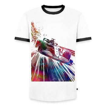 Racing car #racing #sport - Men's Ringer Shirt - white/black - Front - AI Model Female 172 light (172cm) & AI Model Male 178 dark (178cm)