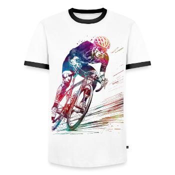 Cycling Bike sport article #cycling #sport #biking - Men's Ringer Shirt - white/black - Front - AI Model Female 172 light (172cm) & AI Model Male 178 dark (178cm)
