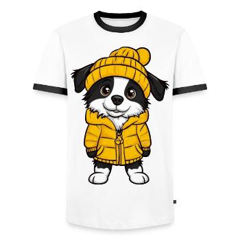 Border Collie Hund Winter - Männer Kontrast-T-Shirt - Weiß/Schwarz - Vorne - AI Model Female 172 light (172cm) & AI Model Male 178 dark (178cm)