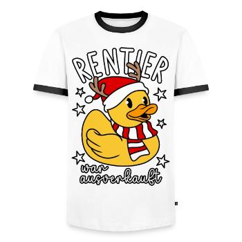 Rentier war ausverkauft - Männer Kontrast-T-Shirt - Weiß/Schwarz - Vorne - AI Model Female 172 light (172cm) & AI Model Male 178 dark (178cm)