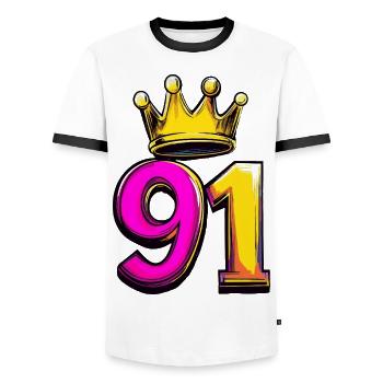 91 Number Crown - Men's Ringer Shirt - white/black - Front - AI Model Female 172 light (172cm) & AI Model Male 178 dark (178cm)