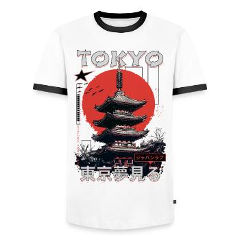 Tokio Japan Pagode Stadt Skyline Sonne Berg - Männer Kontrast-T-Shirt - Weiß/Schwarz - Vorne - AI Model Female 172 light (172cm) & AI Model Male 178 dark (178cm)