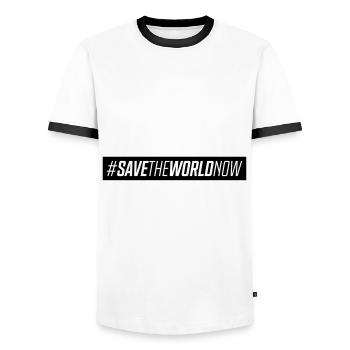 Protéger notre planète Terre en disant - T-shirt contrasté Homme - blanc/noir - Devant - AI Model Female 172 light (172cm) & AI Model Male 178 dark (178cm)