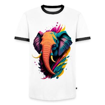 Colorful Elephant - Men's Ringer Shirt - white/black - Front - AI Model Female 172 light (172cm) & AI Model Male 178 dark (178cm)