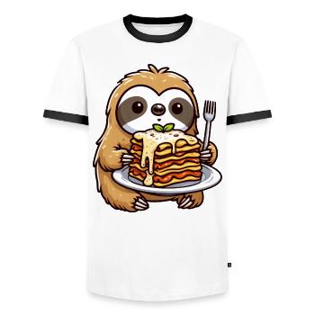 Sloth Pasta Lasagna Italian Food - Men's Ringer Shirt - white/black - Front - AI Model Female 172 light (172cm) & AI Model Male 178 dark (178cm)