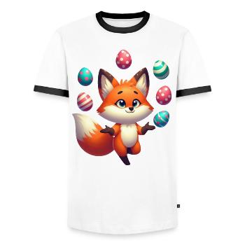 Jongler avec le renard roux avec les œufs de Pâques - T-shirt contrasté Homme - blanc/noir - Devant - AI Model Female 172 light (172cm) & AI Model Male 178 dark (178cm)