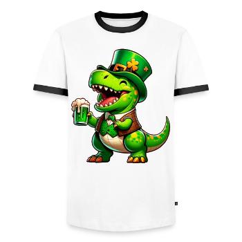 Chemise de fête amusante T-Rex Beer de la Saint-Patrick - T-shirt contrasté Homme - blanc/noir - Devant - AI Model Female 172 light (172cm) & AI Model Male 178 dark (178cm)