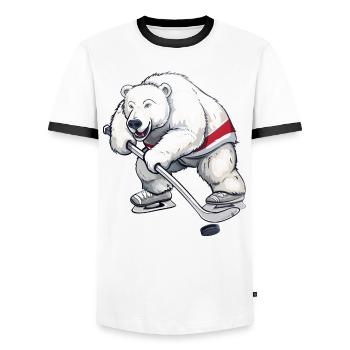 Conception de joueur de hockey sur glace Polar Bear - T-shirt contrasté Homme - blanc/noir - Devant - AI Model Female 172 light (172cm) & AI Model Male 178 dark (178cm)