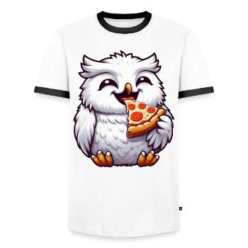 Eule Schneeeule Pizza Pizzaliebhaber - Männer Kontrast-T-Shirt - Weiß/Schwarz - Vorne - AI Model Female 172 light (172cm) & AI Model Male 178 dark (178cm)