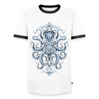 Ornement de pieuvre – Tatouage en bleu clair - T-shirt contrasté Homme - blanc/noir - Devant - AI Model Female 172 light (172cm) & AI Model Male 178 dark (178cm)