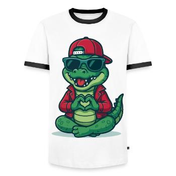 Crocodile Amour Cool - T-shirt contrasté Homme - blanc/noir - Devant - AI Model Female 172 light (172cm) & AI Model Male 178 dark (178cm)