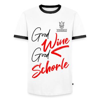 Winegod lustiger Spruch Wein - Männer Kontrast-T-Shirt - Weiß/Schwarz - Vorne - AI Model Female 172 light (172cm) & AI Model Male 178 dark (178cm)