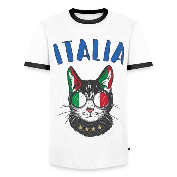 Italy Soccer Cat Mascot Italian Fan flag - Men's Ringer Shirt - white/black - Front - AI Model Female 172 light (172cm) & AI Model Male 178 dark (178cm)