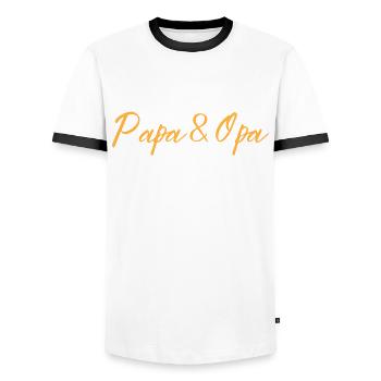 Ich habe zwei Titel. Papa und Opa. Ich rocke beide - Männer Kontrast-T-Shirt - Weiß/Schwarz - Vorne - AI Model Female 172 light (172cm) & AI Model Male 178 dark (178cm)