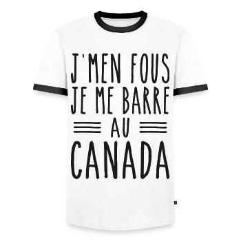 J'men fous je me barre au canada - T-shirt contrasté Homme - blanc/noir - Devant - AI Model Female 172 light (172cm) & AI Model Male 178 dark (178cm)