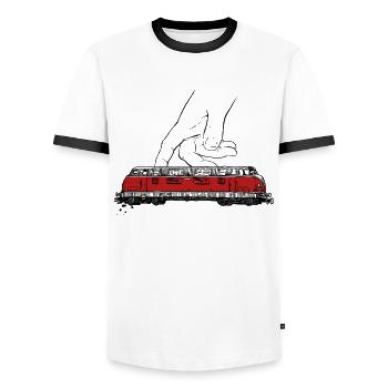Model railway - Men's Ringer Shirt - white/black - Front - AI Model Female 172 light (172cm) & AI Model Male 178 dark (178cm)