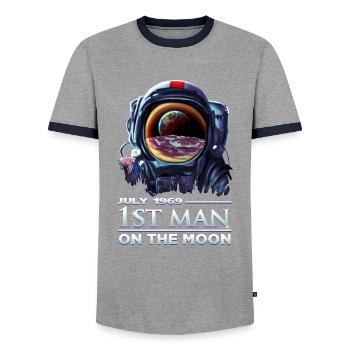 Astronaut 1969 First Man on the Moon - DK Studio - Men's Ringer Shirt - grey/navy  - Front - AI Model Female 172 light (172cm) & AI Model Male 178 light (178cm)