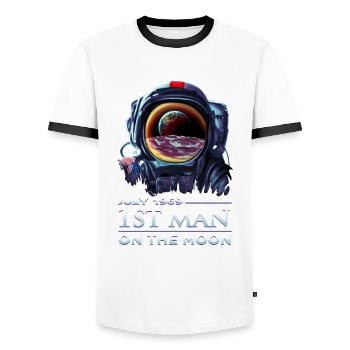 Astronaut 1969 Erster Mann auf dem Mond - DK Studio - Männer Kontrast-T-Shirt - Weiß/Schwarz - Vorne - AI Model Female 172 light (172cm) & AI Model Male 178 dark (178cm)