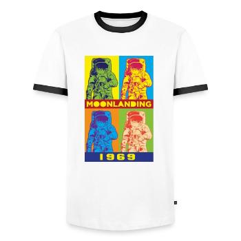 Apollo 11 Pop Art Design pour le 50ème anniversaire - T-shirt contrasté Homme - blanc/noir - Devant - AI Model Female 172 light (172cm) & AI Model Male 178 dark (178cm)