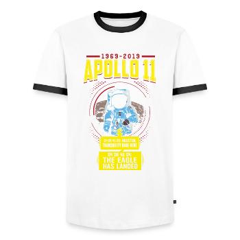 Moon Landing Apollo 11 Tranquility Transmission - T-shirt contrasté Homme - blanc/noir - Devant - AI Model Female 172 light (172cm) & AI Model Male 178 dark (178cm)