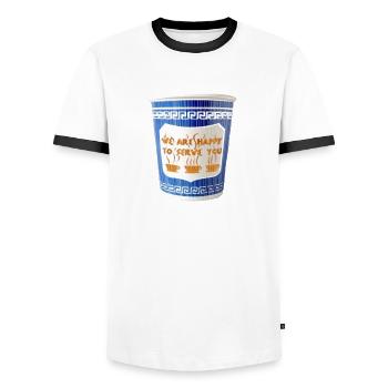Astoria Queens Greek Coffee Paper Cup New York - T-shirt contrasté Homme - blanc/noir - Devant - AI Model Female 172 light (172cm) & AI Model Male 178 dark (178cm)
