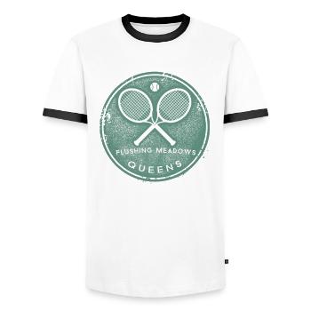 Tennis Flushing Meadows Queens New York NYC - T-shirt contrasté Homme - blanc/noir - Devant - AI Model Female 172 light (172cm) & AI Model Male 178 dark (178cm)