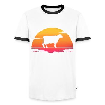Kühe Sonnenaufgang Retro Kuh - Männer Kontrast-T-Shirt - Weiß/Schwarz - Vorne - AI Model Female 172 light (172cm) & AI Model Male 178 dark (178cm)