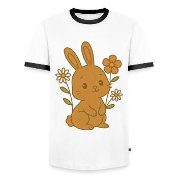 Bunny Bunny Printemps Fleurs Été Jardin de Pâques - T-shirt contrasté Homme - blanc/noir - Devant - AI Model Female 172 light (172cm) & AI Model Male 178 dark (178cm)
