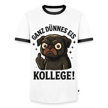 Ganz dünnes Eis Kollege Mops Hund - Männer Kontrast-T-Shirt - Weiß/Schwarz - Vorne - AI Model Female 172 light (172cm) & AI Model Male 178 dark (178cm)