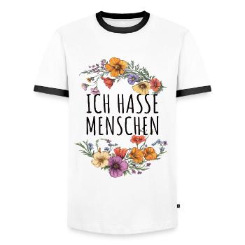Je déteste les gens fleurs - T-shirt contrasté Homme - blanc/noir - Devant - AI Model Female 172 light (172cm) & AI Model Male 178 dark (178cm)
