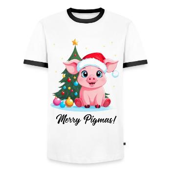 Cochon Joyeux Pigmas Noël Cochons fermiers - T-shirt contrasté Homme - blanc/noir - Devant - AI Model Female 172 light (172cm) & AI Model Male 178 dark (178cm)