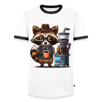 L’heure du café - T-shirt contrasté Homme - blanc/noir - Devant - AI Model Female 172 light (172cm) & AI Model Male 178 dark (178cm)
