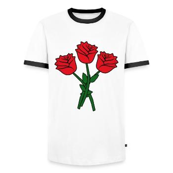 Fleurs roses rouges - T-shirt contrasté Homme - blanc/noir - Devant - AI Model Female 172 light (172cm) & AI Model Male 178 dark (178cm)
