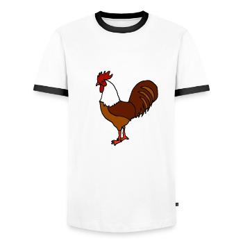 Hahn Comic - Männer Kontrast-T-Shirt - Weiß/Schwarz - Vorne - AI Model Female 172 light (172cm) & AI Model Male 178 dark (178cm)