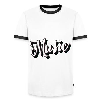 Music - Men's Ringer Shirt - white/black - Front - AI Model Female 172 light (172cm) & AI Model Male 178 dark (178cm)