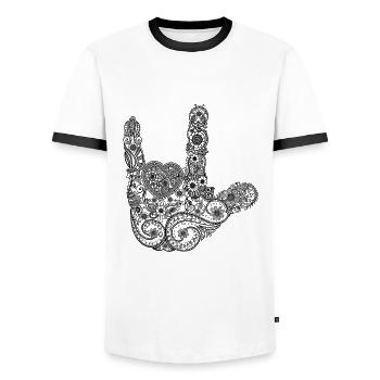 Mandalia - I Love You Hand Sign - Men's Ringer Shirt - white/black - Front - AI Model Female 172 light (172cm) & AI Model Male 178 dark (178cm)