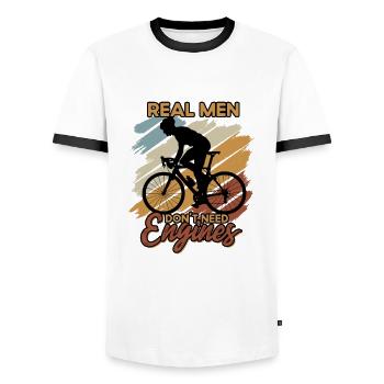 Real Men don't need Engines - Vintage Cycling - Men's Ringer Shirt - white/black - Front - AI Model Female 172 light (172cm) & AI Model Male 178 dark (178cm)