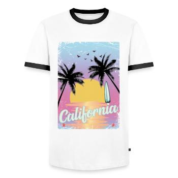 California - Men's Ringer Shirt - white/black - Front - AI Model Female 172 light (172cm) & AI Model Male 178 dark (178cm)