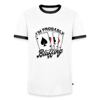 Je bluffe probablement les cartes de jeu de poker - Carte - T-shirt contrasté Homme - blanc/noir - Devant - AI Model Female 172 light (172cm) & AI Model Male 178 dark (178cm)