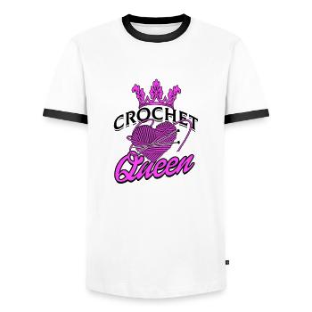 Crochet Queen Funny Crochet Lover - Quilting - Men's Ringer Shirt - white/black - Front - AI Model Female 172 light (172cm) & AI Model Male 178 dark (178cm)