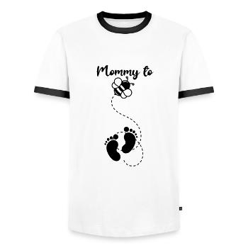 Mommy to Bee Pregnancy Announcement - Bee - Men's Ringer Shirt - white/black - Front - AI Model Female 172 light (172cm) & AI Model Male 178 dark (178cm)