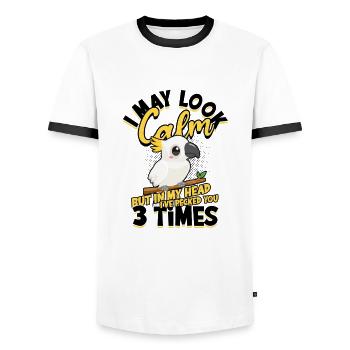 I may look calm but in my head I've bitten you - - Men's Ringer Shirt - white/black - Front - AI Model Female 172 light (172cm) & AI Model Male 178 dark (178cm)