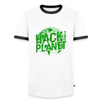 Hack the Planet Software Developer - - Men's Ringer Shirt - white/black - Front - AI Model Female 172 light (172cm) & AI Model Male 178 dark (178cm)
