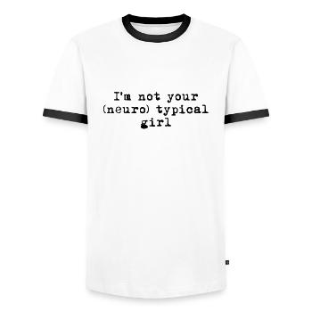 Je ne suis pas votre fille neurotypique - Neurodivergent - T-shirt contrasté Homme - blanc/noir - Devant - AI Model Female 172 light (172cm) & AI Model Male 178 dark (178cm)