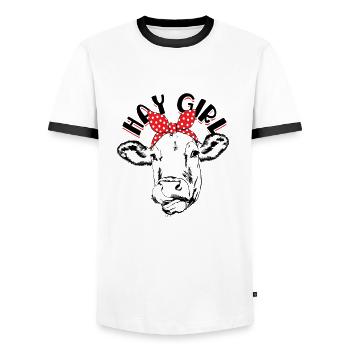 Hay Girl Farmer Funny Cattle Cow Farm Lovers - - Men's Ringer Shirt - white/black - Front - AI Model Female 172 light (172cm) & AI Model Male 178 dark (178cm)